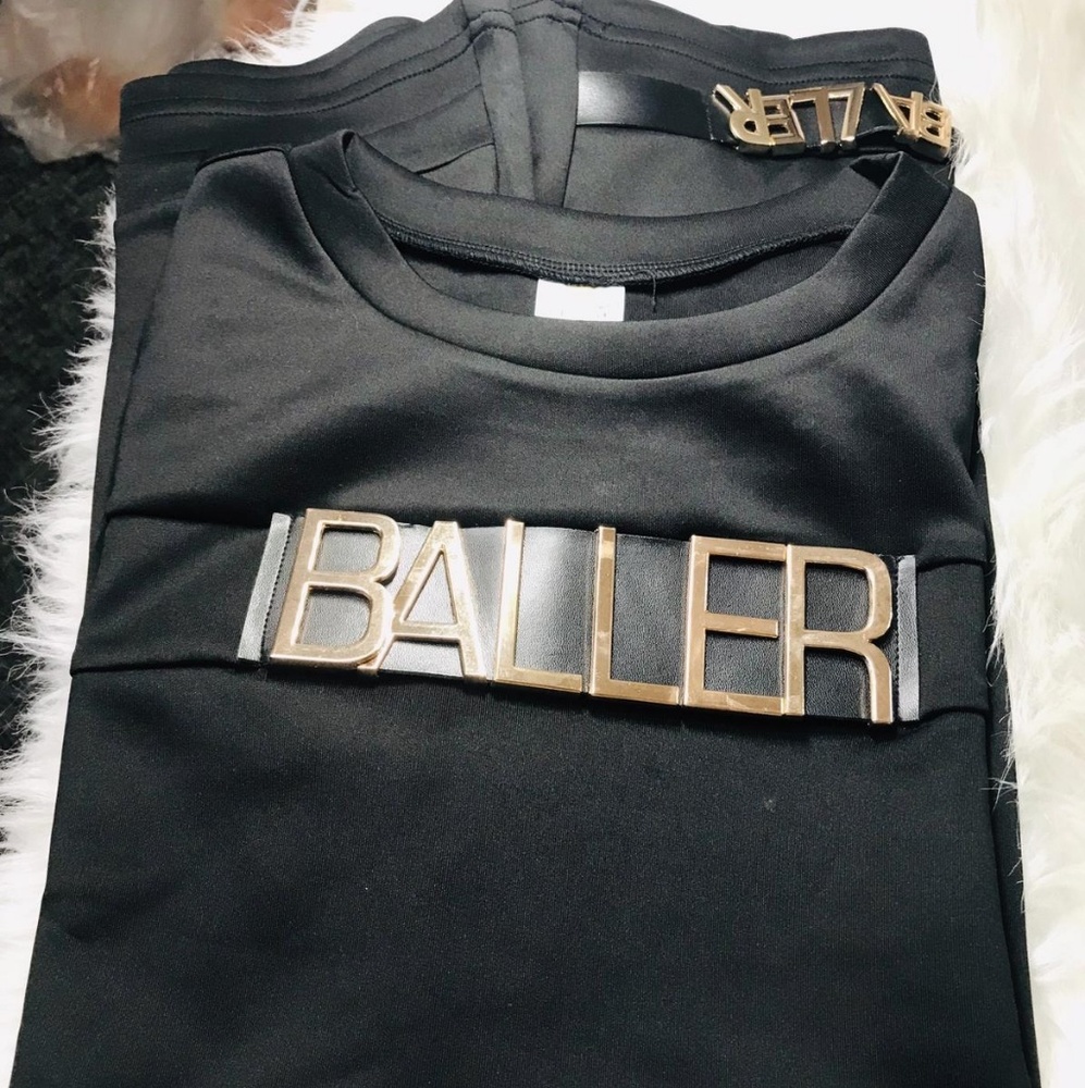 🆕️Black Goldtone "Baller" Plus Polo Top - Picture 3 of 8